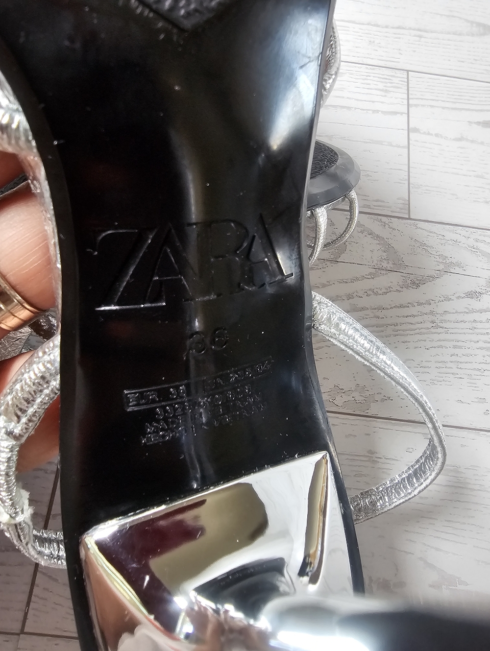 New SARA Silver Strappy High Heels Sandals Size 6/36 NWT Sexy Chic Dress Shoes - Picture 9 of 10